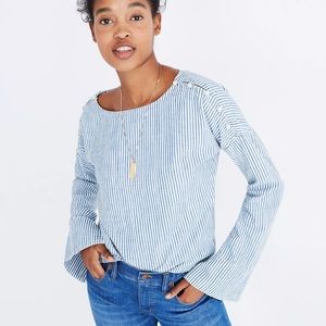 Convertible Cold-Shoulder Top in Chambray Stripe Size Small